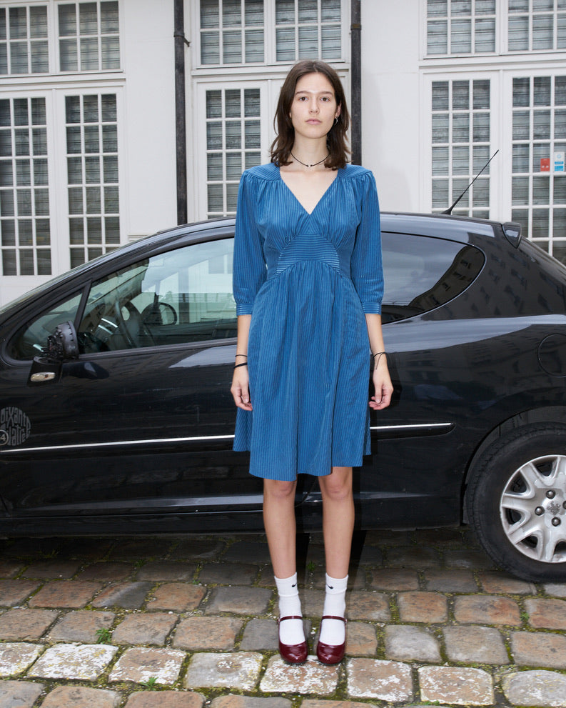 Unity - Tailored Stripe Silk Dress - Blue
