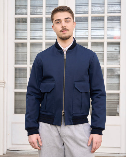 Liam - Tight-Woven Gabardine Bomber Jacket - Navy