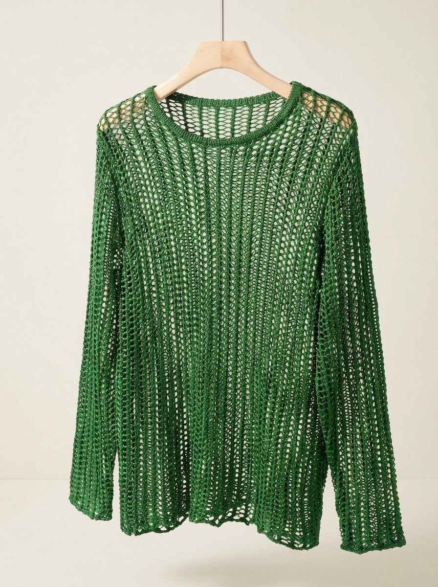 Brent - Open Knit long sleeve sweater- Green