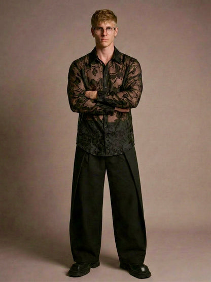 Wim - Sheer Floral Jacquard Silk-Blend Organza Shirt - black