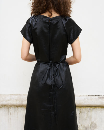Rebecca-Silk Lamé Black Dress