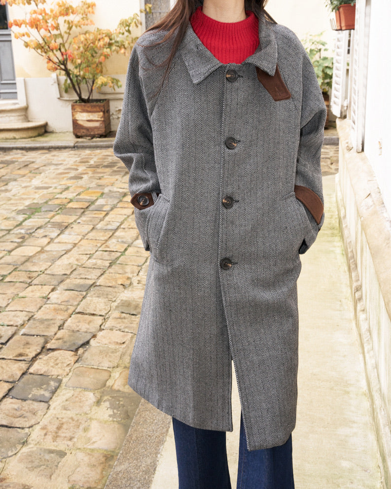 Zion - Herringbone Loose Wool Coat