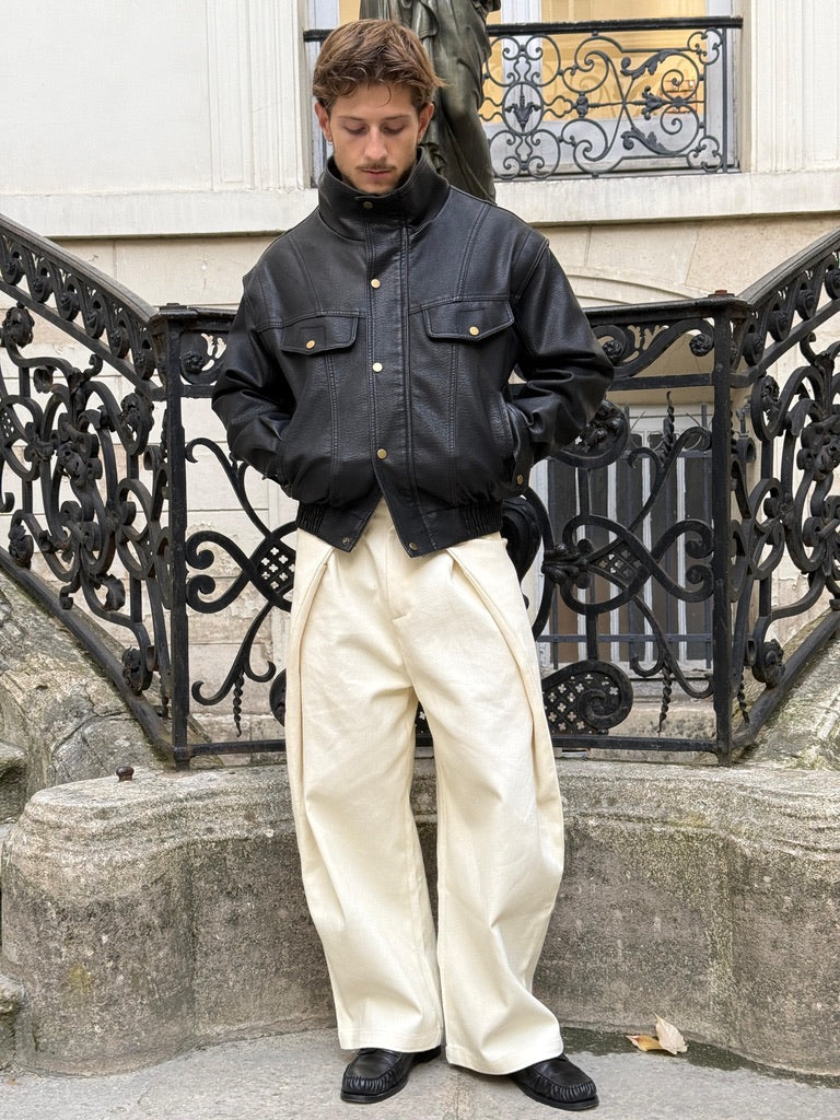 Zuri - Three Dimensional Pleated Pants - Ecru