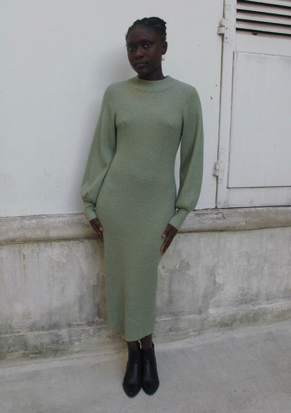 Fedo Knit Rib Midi Dress -Pistachio