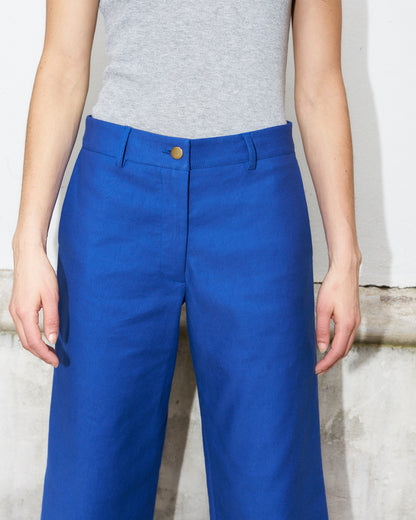 Ziha-Wide Leg Canvas Pants-Royal Blue