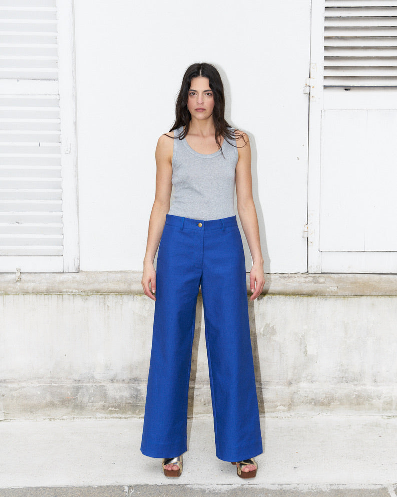Ziha-Wide Leg Canvas Pants-Royal Blue