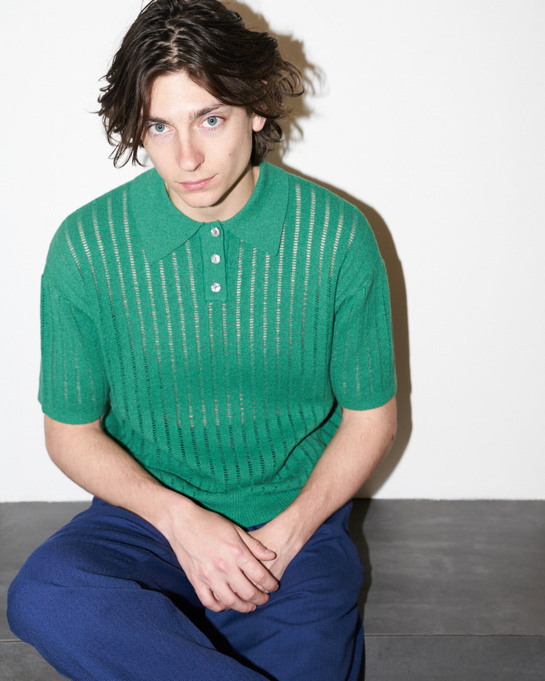 Wesley - Crepe Knit Polo Shirt - Green