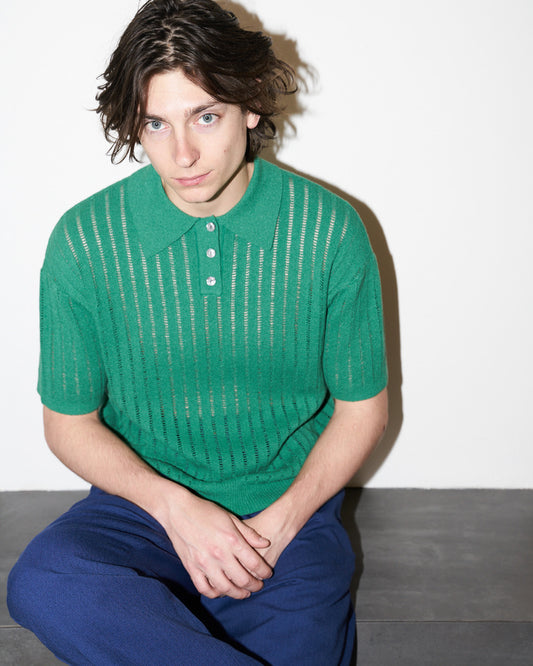 Wesley - Crepe Knit Polo Shirt - Green