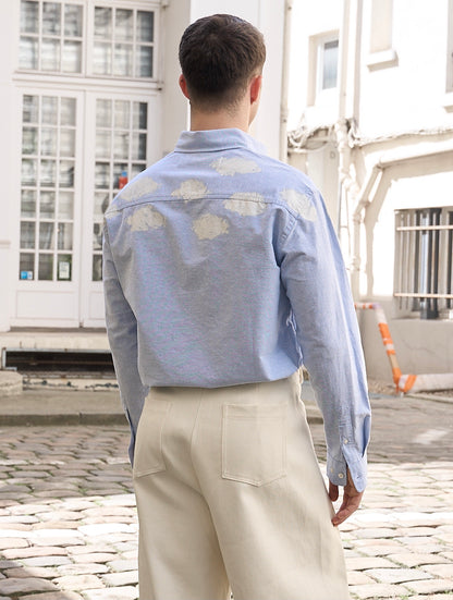 Gavin - Oxford Shirt with Hand Printed Clouds