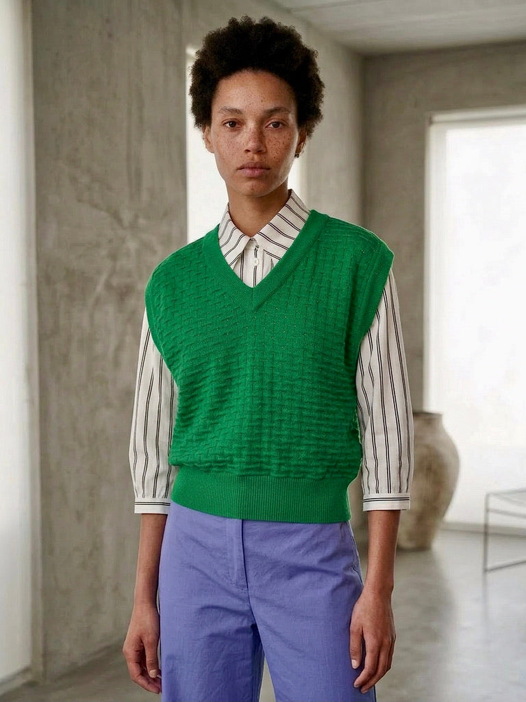 Pat - Textured Cropped Silk-Cotton Vest