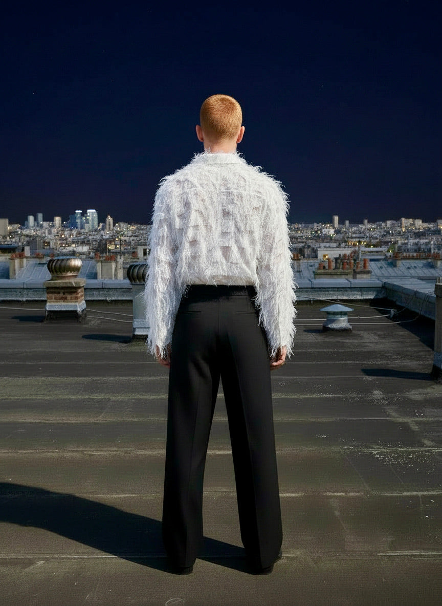 Wanda - Oversized Fringed Organza Shirt - White
