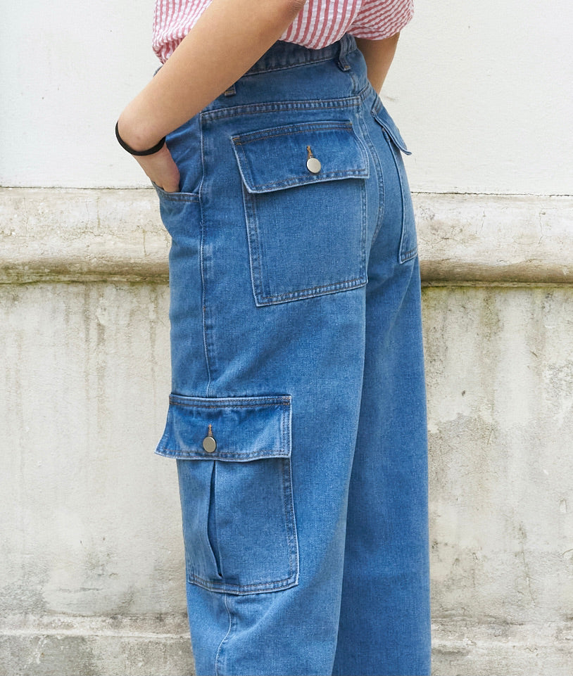 Bella-Wide Leg High Waist Cargo Jeans