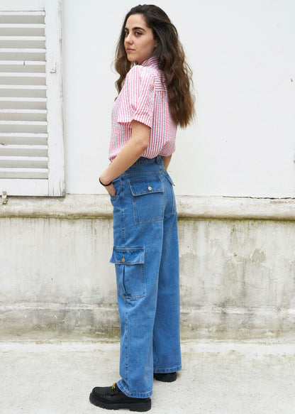 Bella-Wide Leg High Waist Cargo Jeans