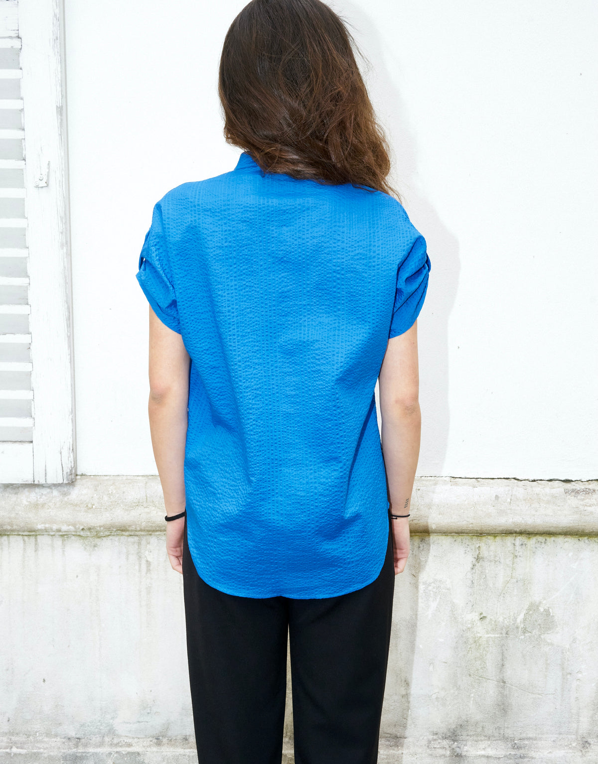 Rori-Seersucker Short Sleeve Shirt-Blue
