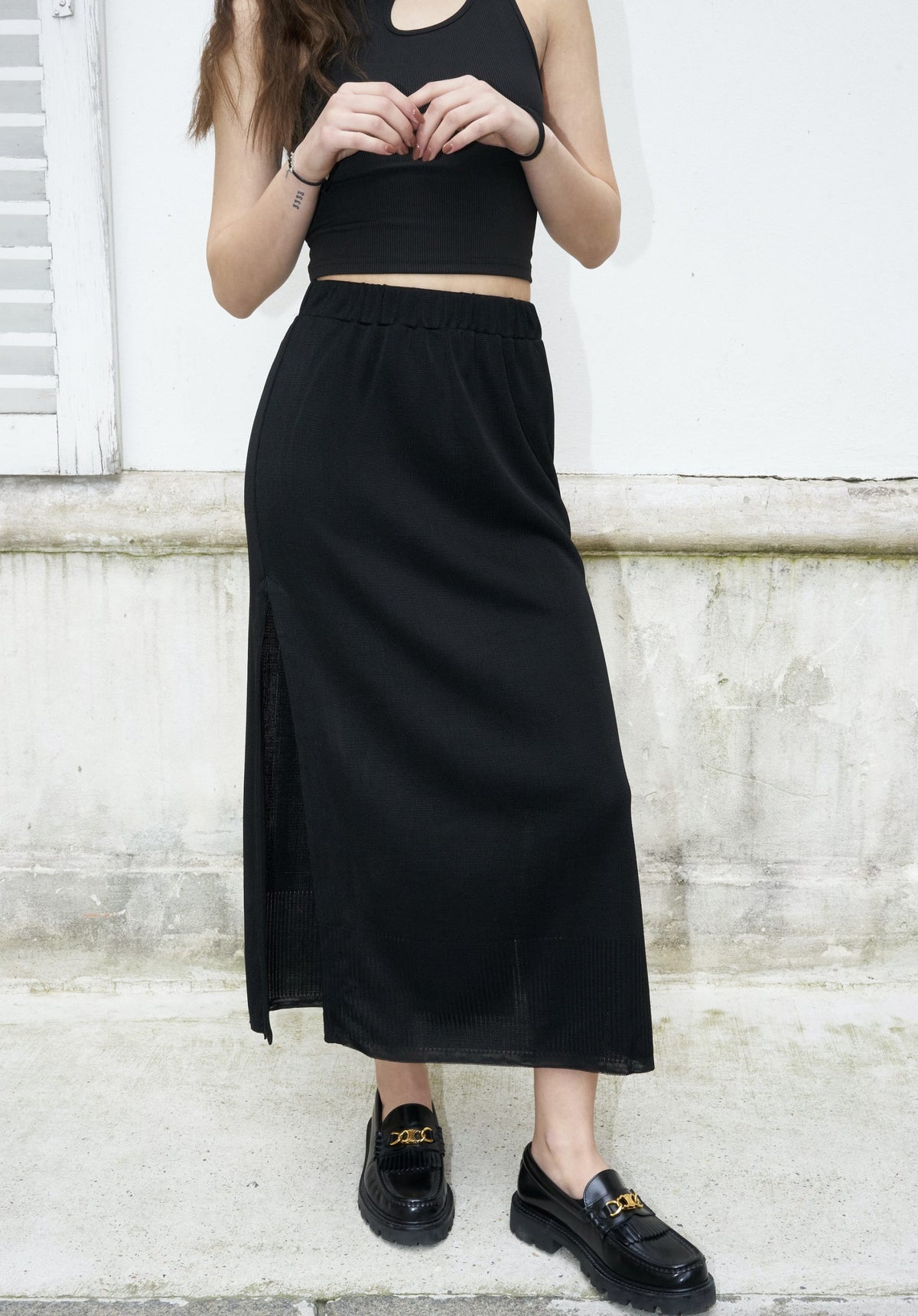 Kirsten-Midi Slit Knit Skirt