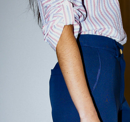 Whitney - Batwing Stripe Shirt -Red, Blue on White