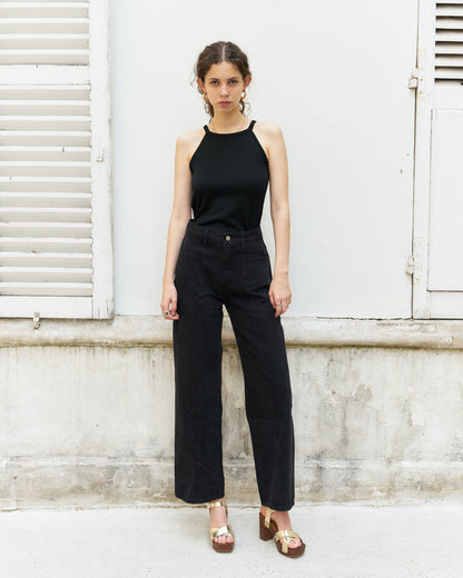 Beebee-Diamond Cut Wide Leg Jeans/Black