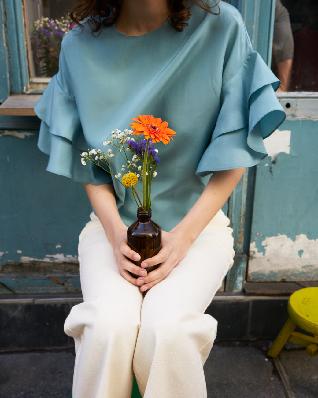 Sophie Ruffle Silk Top - Aqua