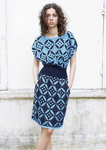 Electra-Jacquard Flower Knit Dress