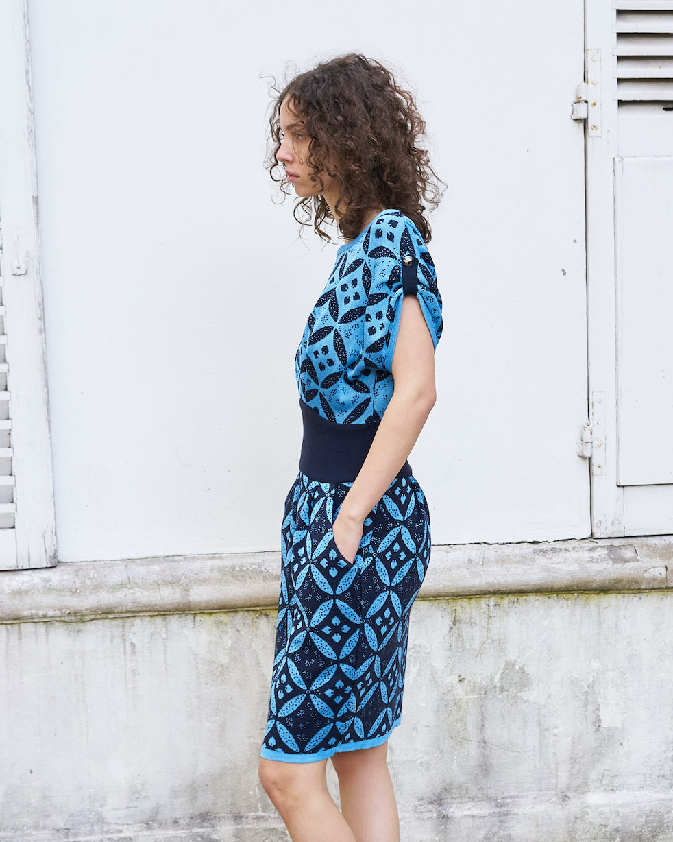 Electra-Jacquard Flower Knit Dress
