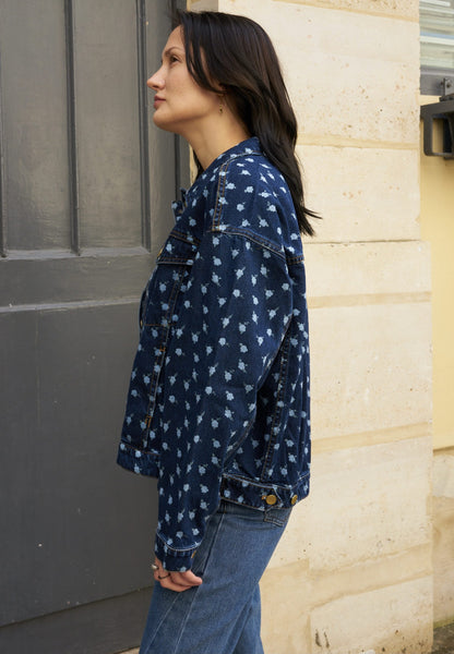 Alyssa-Flower Print Denim Jacket