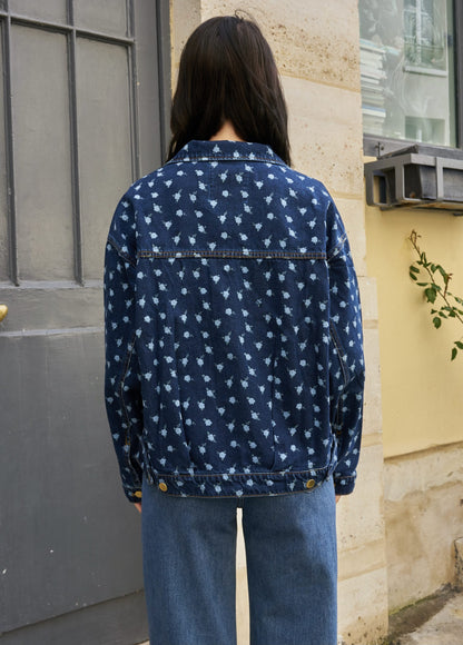 Alyssa-Flower Print Denim Jacket