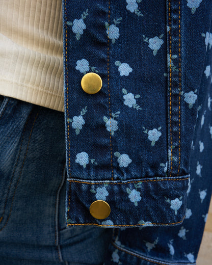 Alyssa-Flower Print Denim Jacket