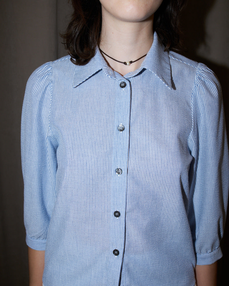 Trixie - Seersucker Stripe Shirt With Puffy Sleeves