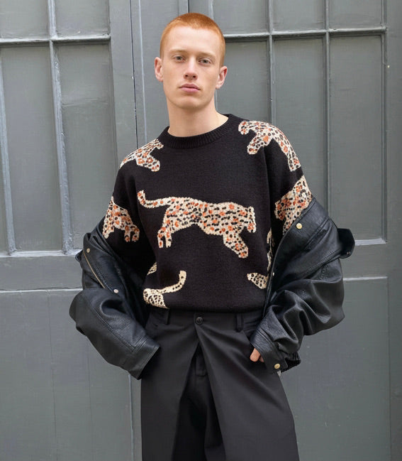 Elijah - Oversized Copper-Detail Leopard Sweater