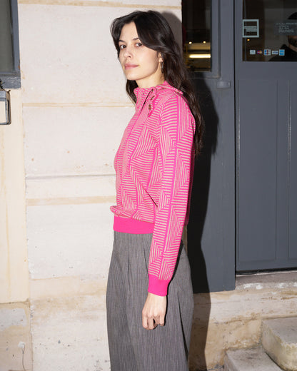 Lhara - Geometric Jacquard Turtle Neck Sweater - Pink