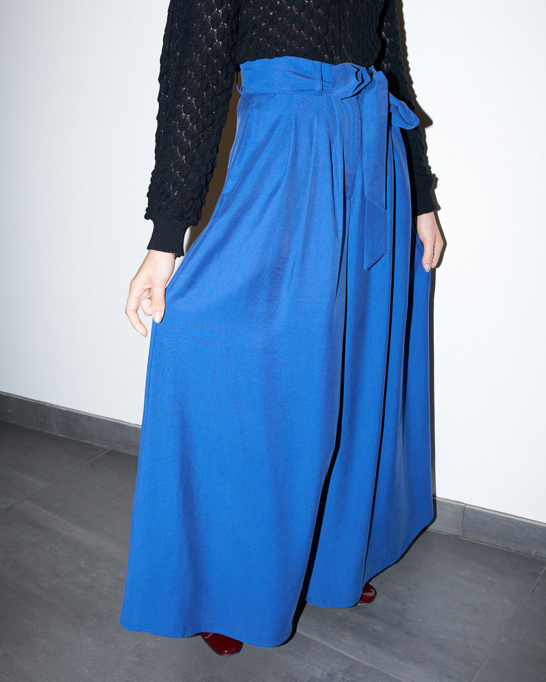 Dina - Silk Blend Palazzo Pants - Royal Blue