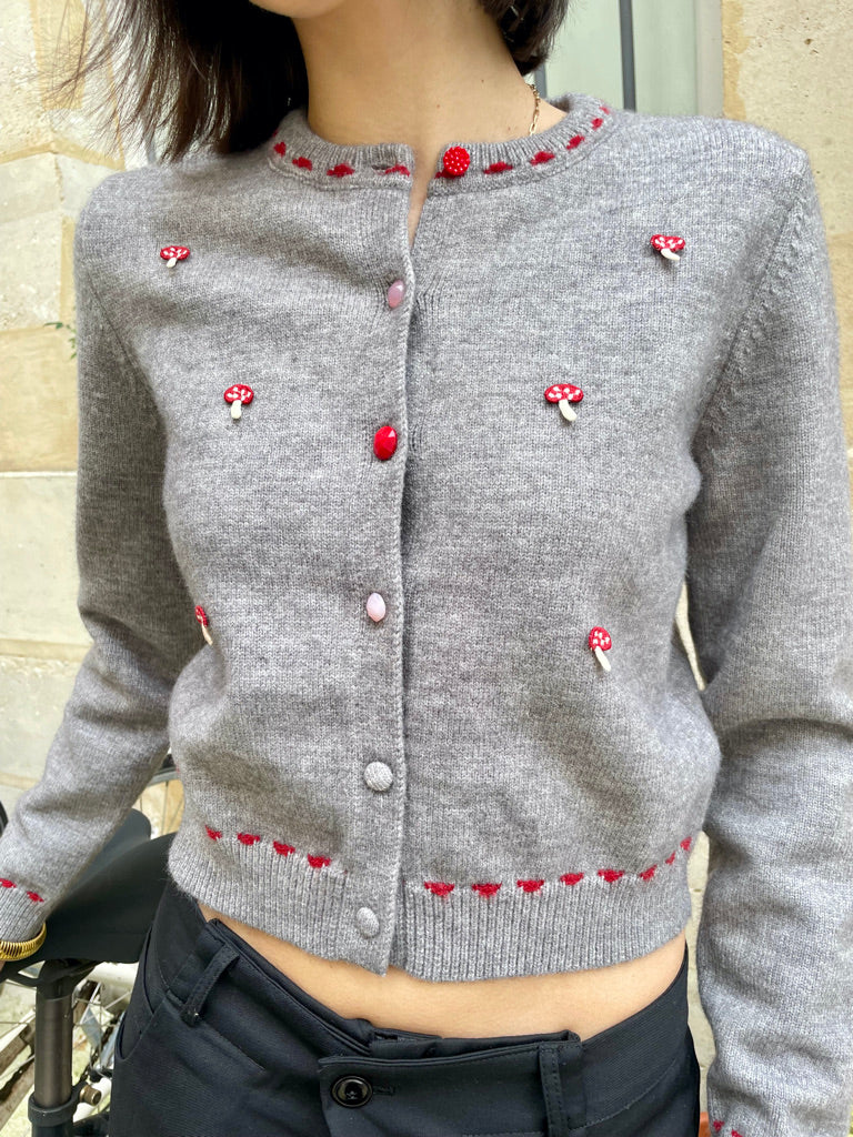Miranda - Mushroom Appliqué Short Cardigan