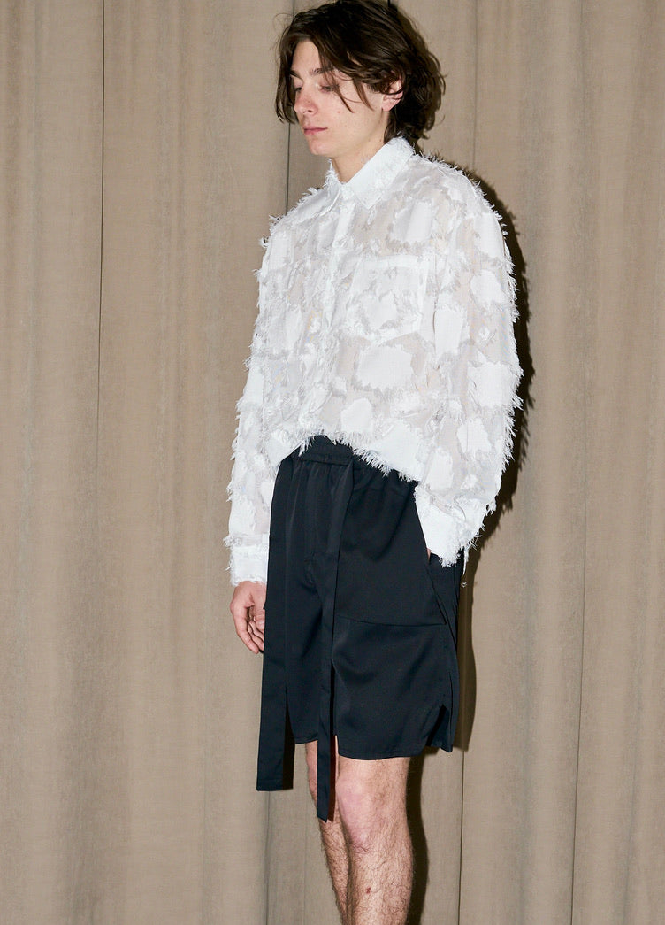 Willow - Oversized Fringed Organza Shirt - White - M