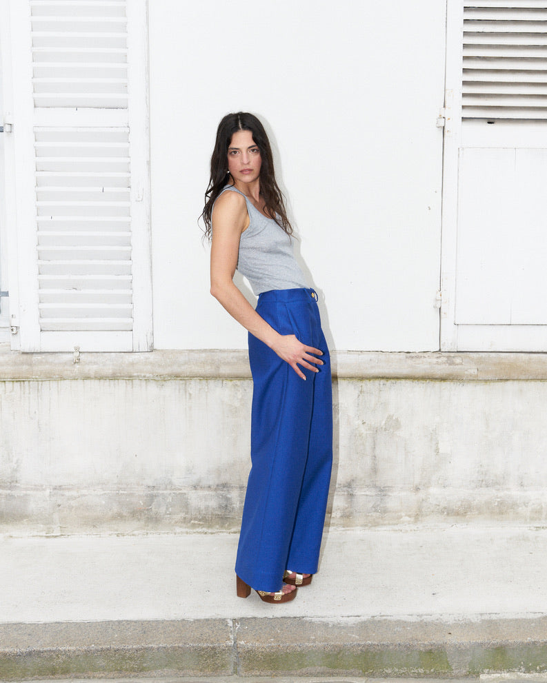 Ziha-Wide Leg Canvas Pants-Royal Blue