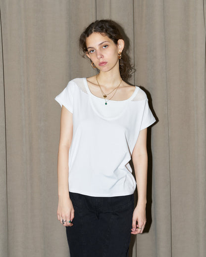 Orsa - Jersey Top with mesh inserts - White