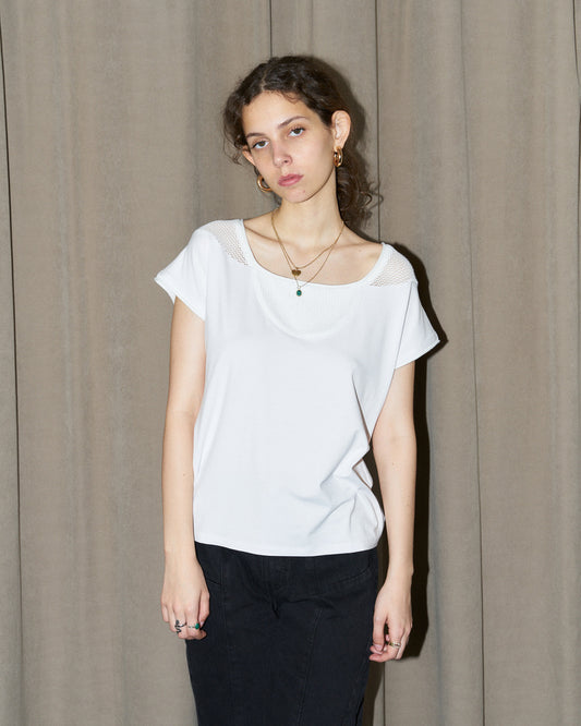 Orsa - Jersey Top with mesh inserts - White