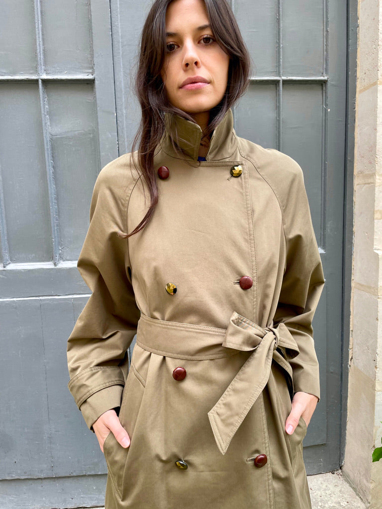 Melina - Waterproof Kaki Long Trench Coat