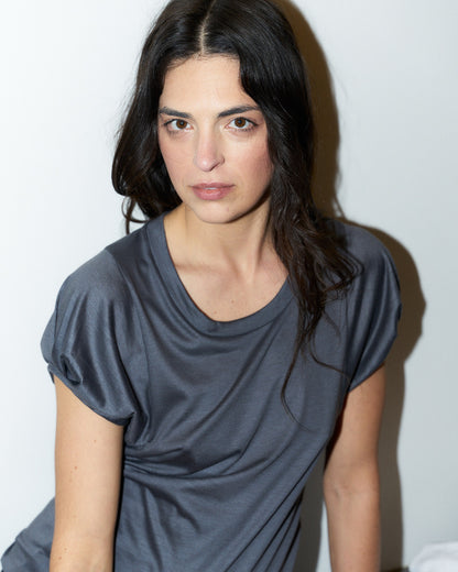 Olivia-Soft Satin Finish Jersey Top-Asphalt Grey