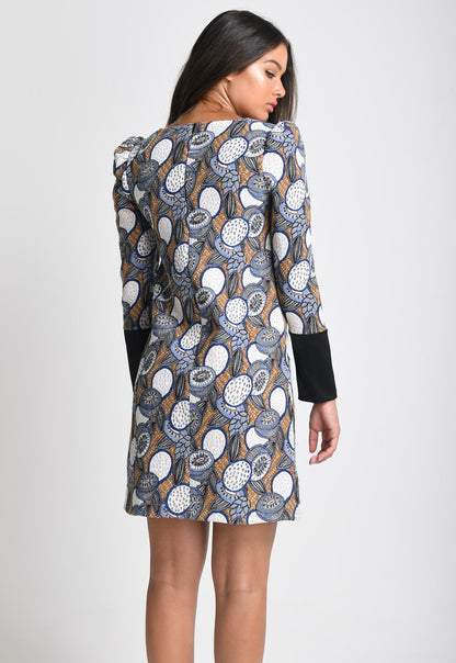 Carmela - Brocade shift dress with Puffy shoulders