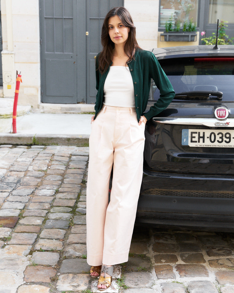 Daenerys-Wide Leg Twill Pants-Pastel Pink