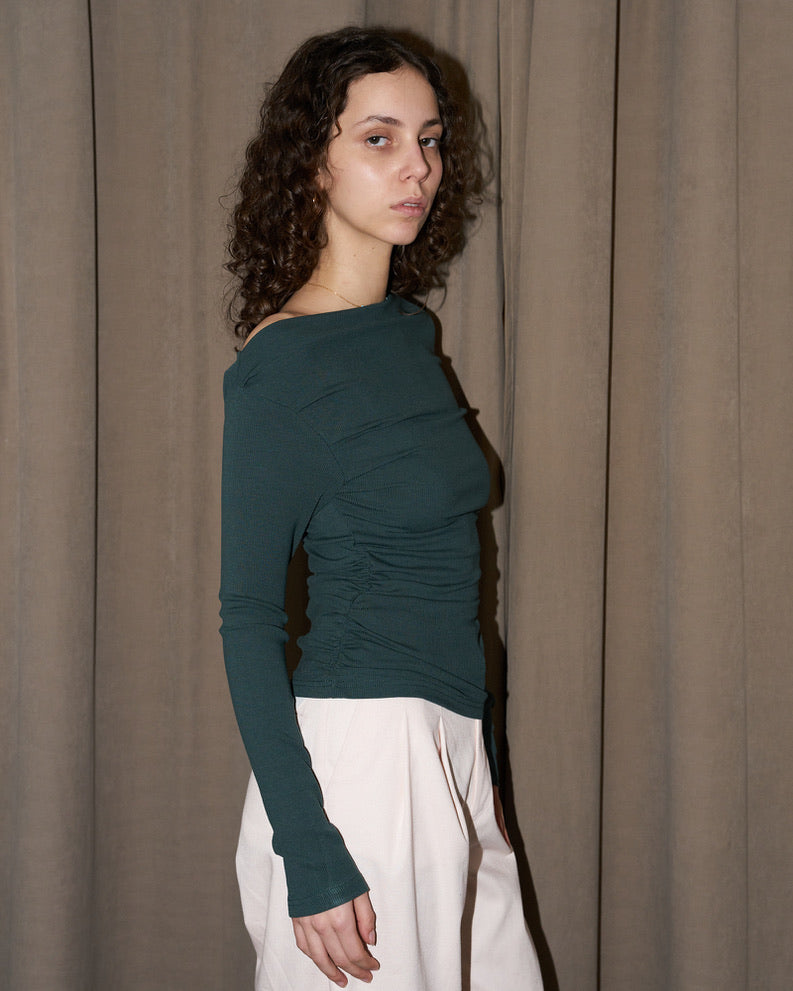 Anitra - Ruched Ribbed Top - Green