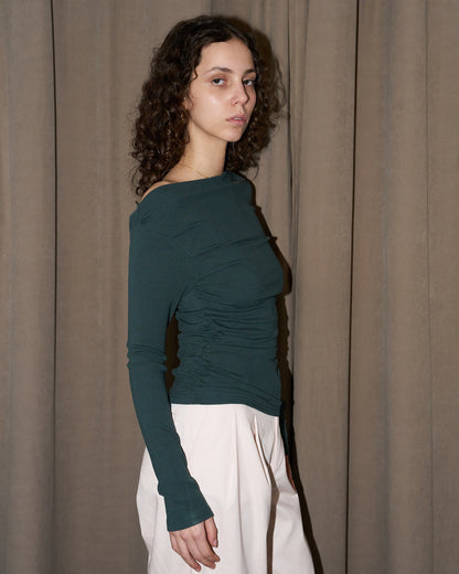 Anitra - Ruched Ribbed Top - Green