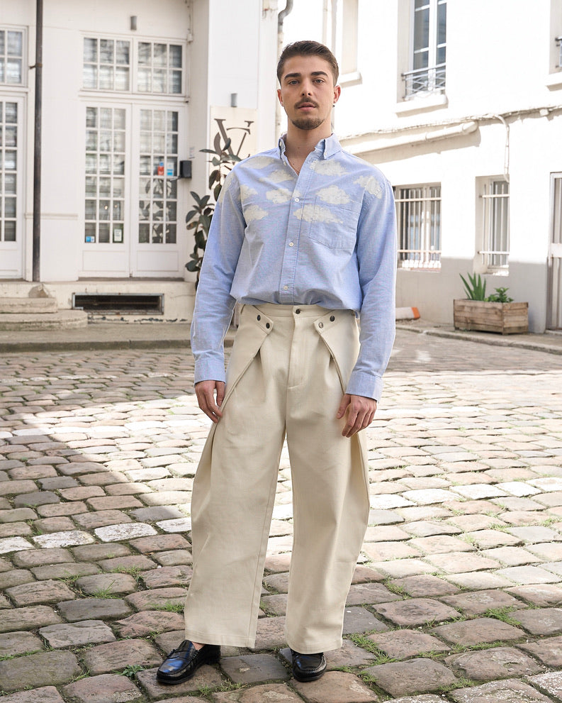 Gavin - Oxford Shirt with Hand Printed Clouds