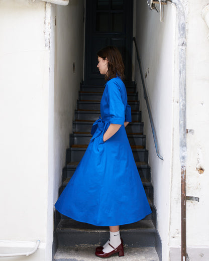 Gillian - Long Poplin Shirt Dress - Royal Blue
