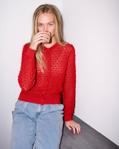 Vanity -  Textured Lace Knit Cardigan - Red