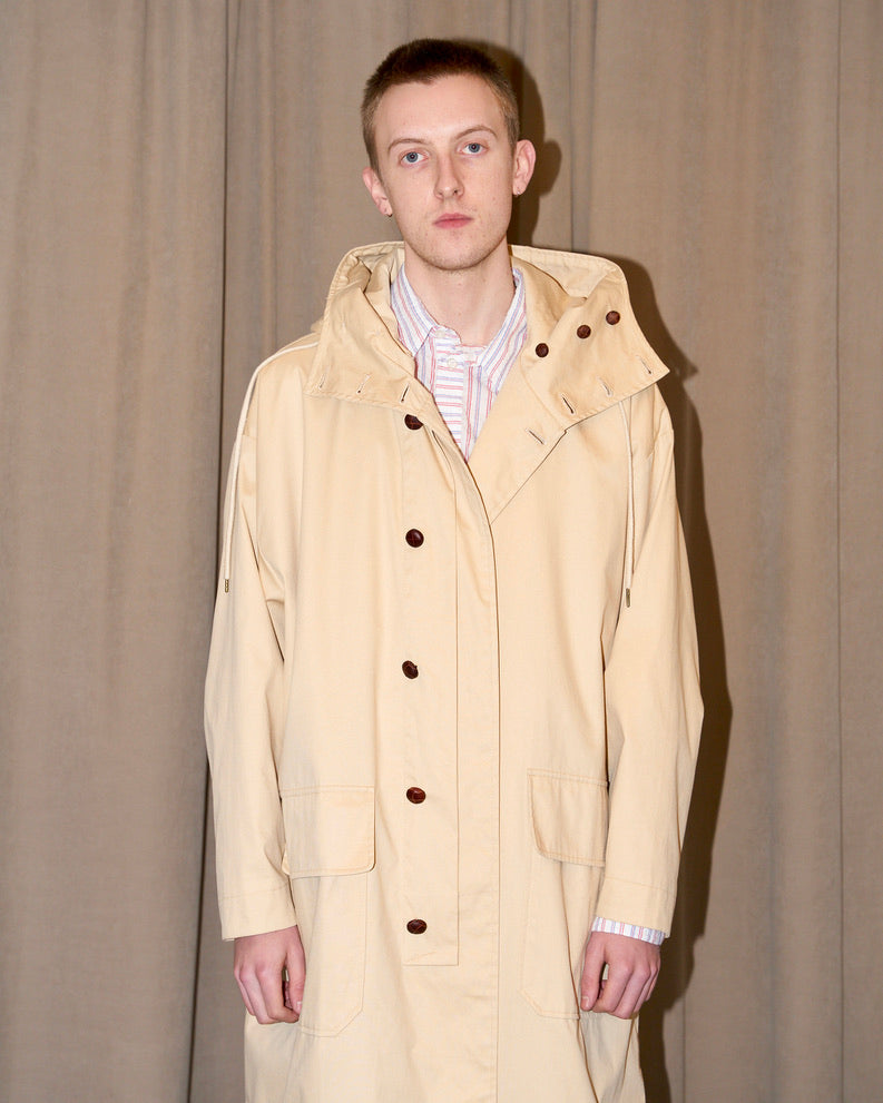 Josh - Oversized Tailored High Collar Hooded Trench Coat - Beige