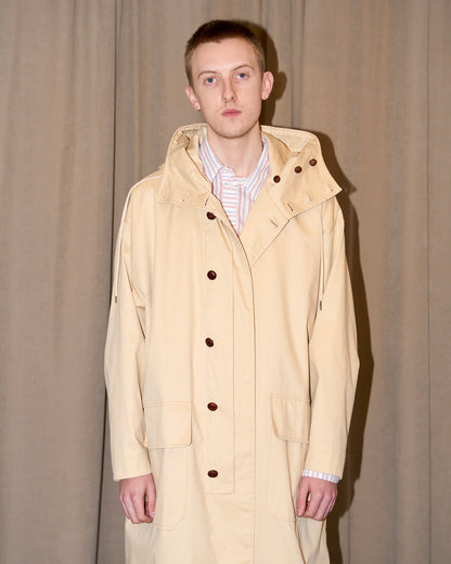 Josh - Oversized Tailored High Collar Hooded Trench Coat - Beige
