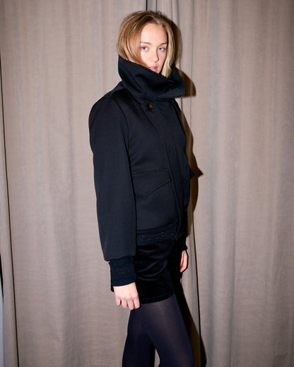 Sylvio - High Neck Wool Jacket - Black