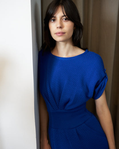 Faryn - Textured Knitted Dress - Blue