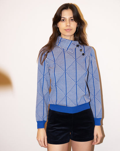 Lhara - Geometric Jacquard Turtle Neck Sweater - Blue